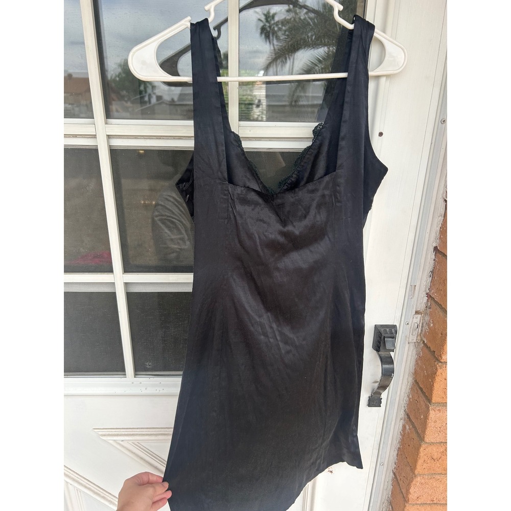 Vintage Bebe Black Satin Lace‎ Trim Rosette Empire Waist Mini Dress Y2K Coquette - Picture 9 of 15